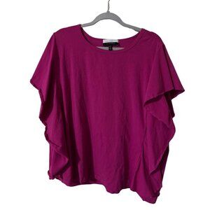 Eloquii Festival Fuchsia Flutter Sleeves Crewneck Blouse - Size 18/20